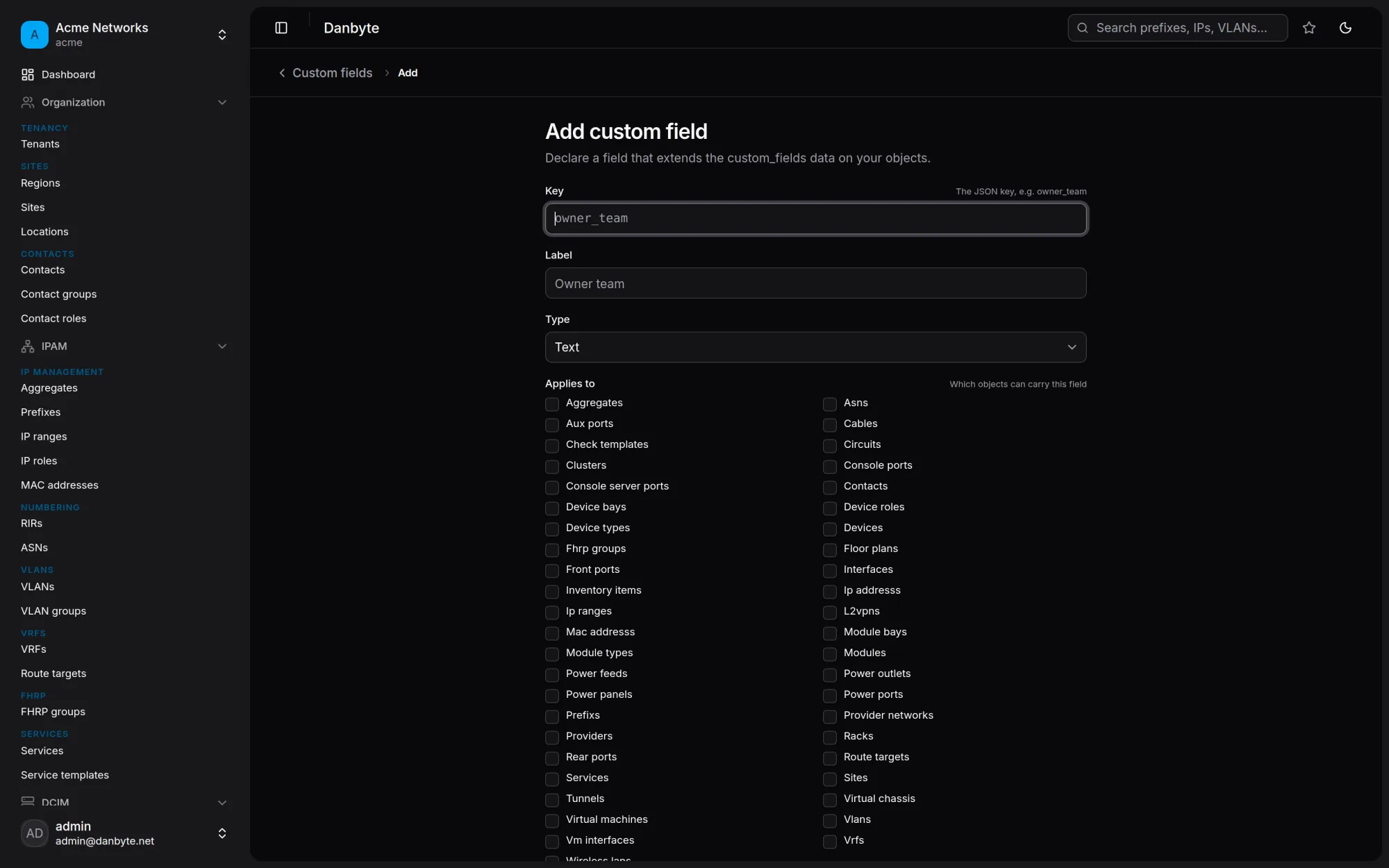 Custom fields on any object — add a warranty date, an owner team, or a live reference to another record.